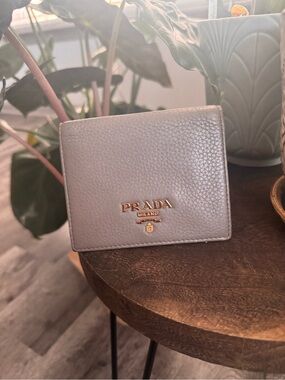 Authentic Prada Grey Grain Leather Bi-Fold Wallet
